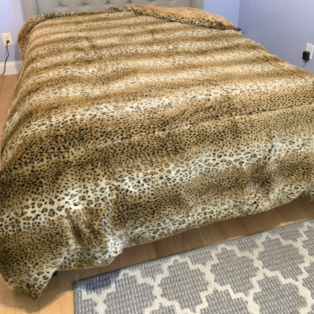Macy's Faux Fur Leopard Duvet Cover in Tan and Black